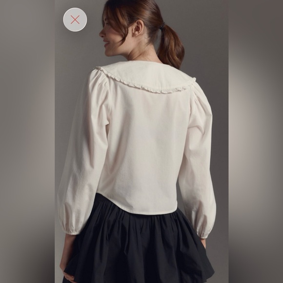 Anthropologie Maeve White Button Down Shirt with Cherry Embroidery - Picture 2 of 6